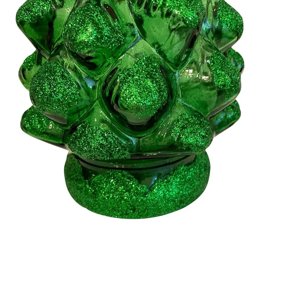 Illuminated Green Glitter Glass Christmas Tree 15.5in Chic Holiday Decor New